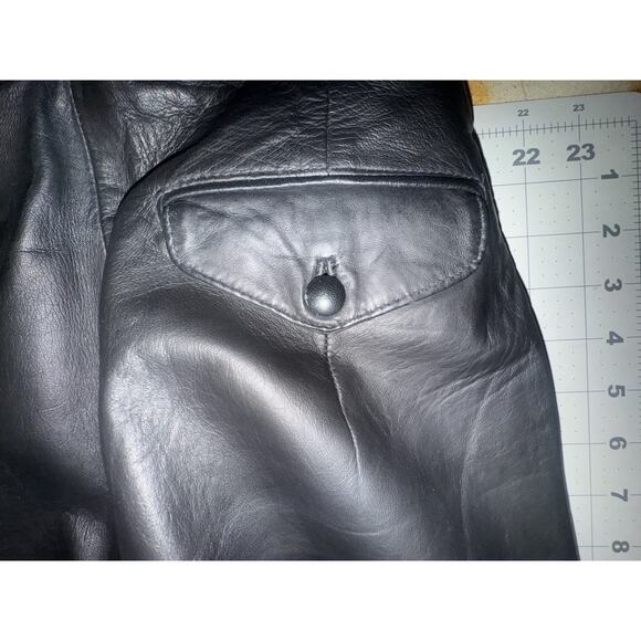 German Made Dark Navy Leather Fully Lined High Rise Pants Sz 29” x 31” - Picture 4 of 7